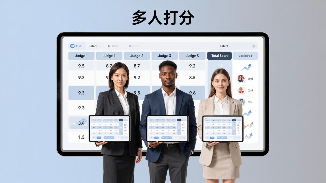 才艺比赛评分表怎么设计？「多人打分」多评委在线打分+自动排名，比赛评分超简单