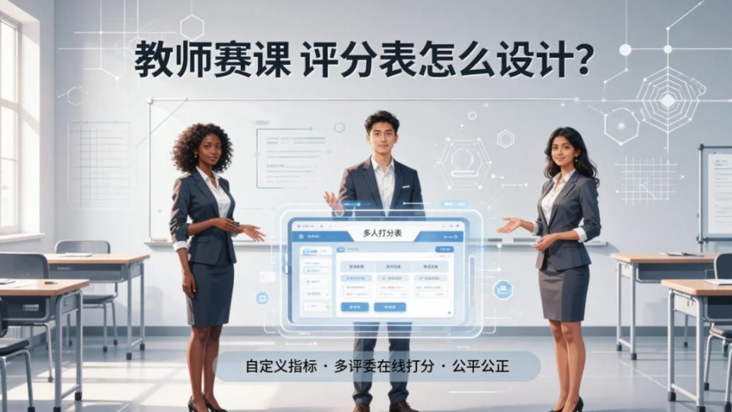 教师赛课评分表怎么设计？「多人打分」自定义评分指标+多评委在线打分，教学比赛公平公正