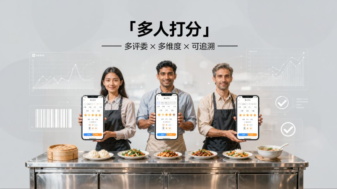 食堂饭菜怎么评分？「多人打分」多评委打分+多维度评价，餐饮质量轻松管理