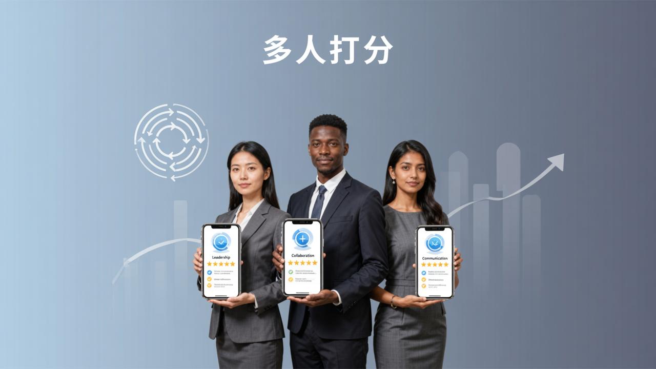 360度绩效评估：多人打分，多维度评分结果自动汇总